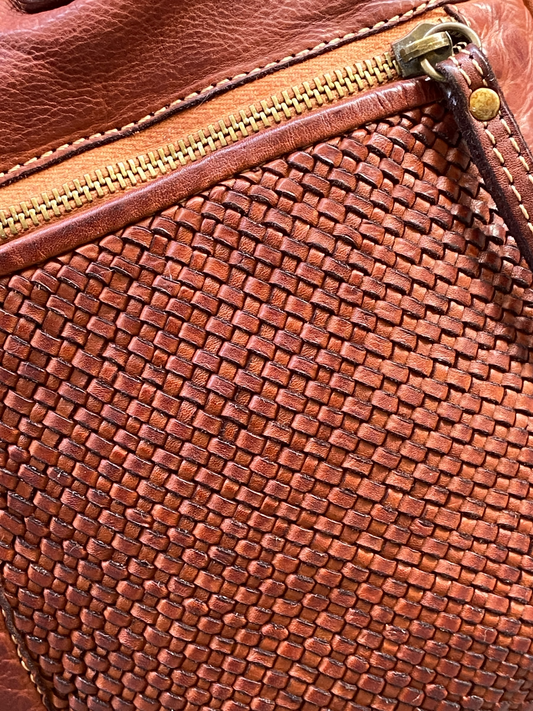 BAYSIDE Borsa in cuoio vintage con intreccio