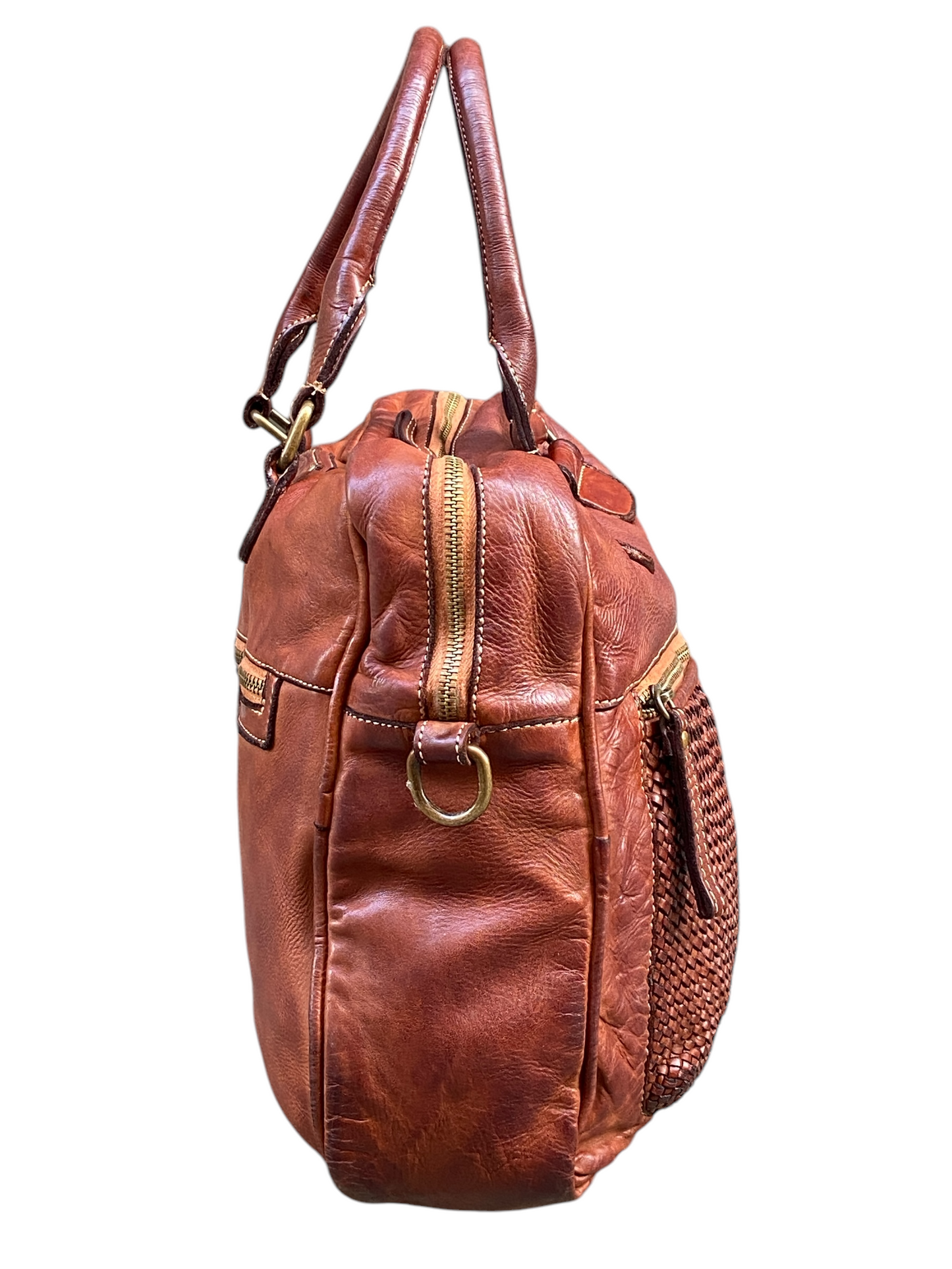BAYSIDE Borsa in cuoio vintage con intreccio
