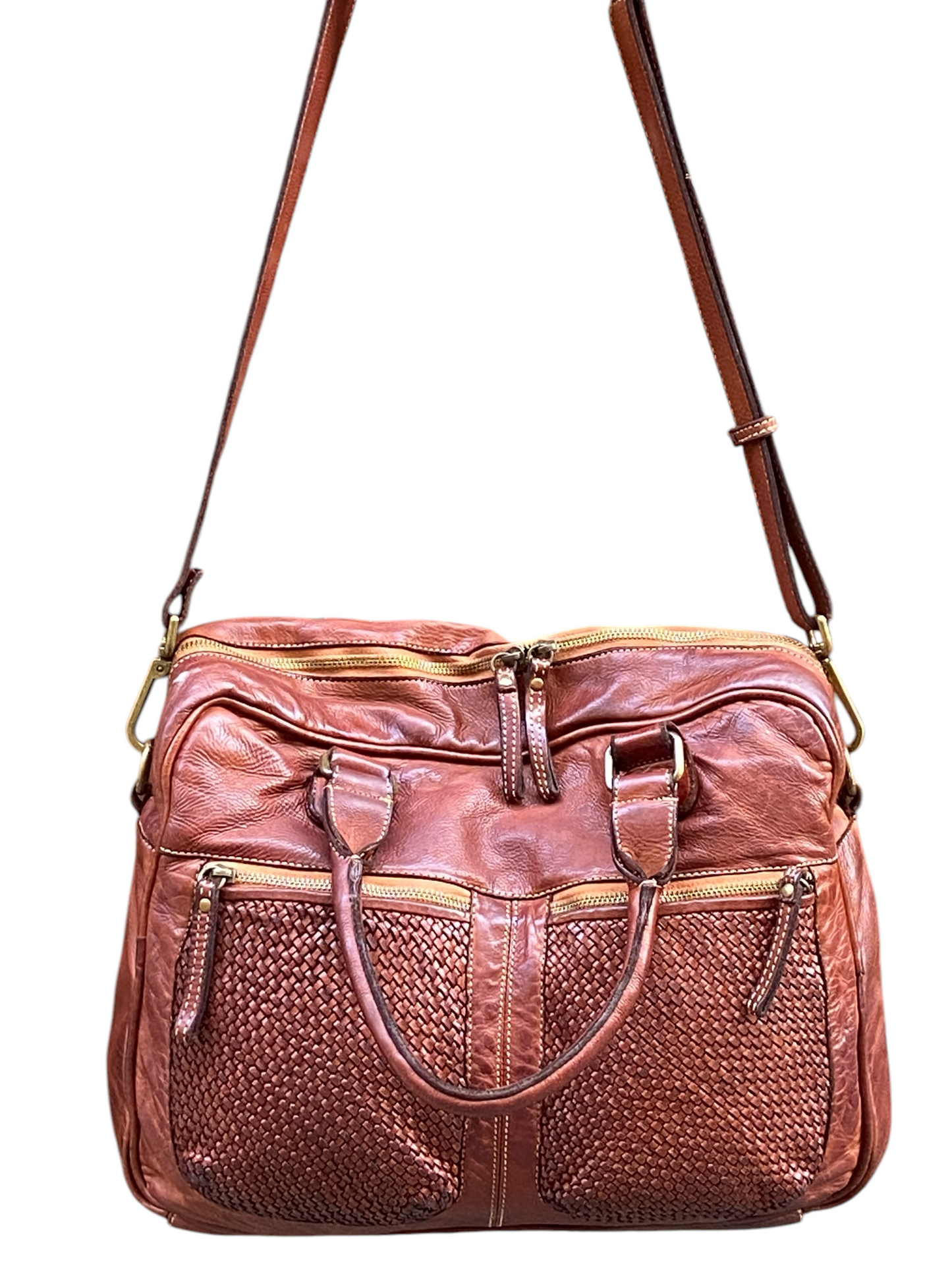 BAYSIDE Borsa in cuoio vintage con intreccio