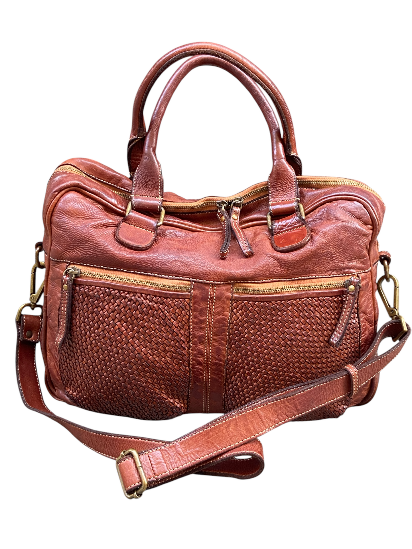 BAYSIDE Borsa in cuoio vintage con intreccio