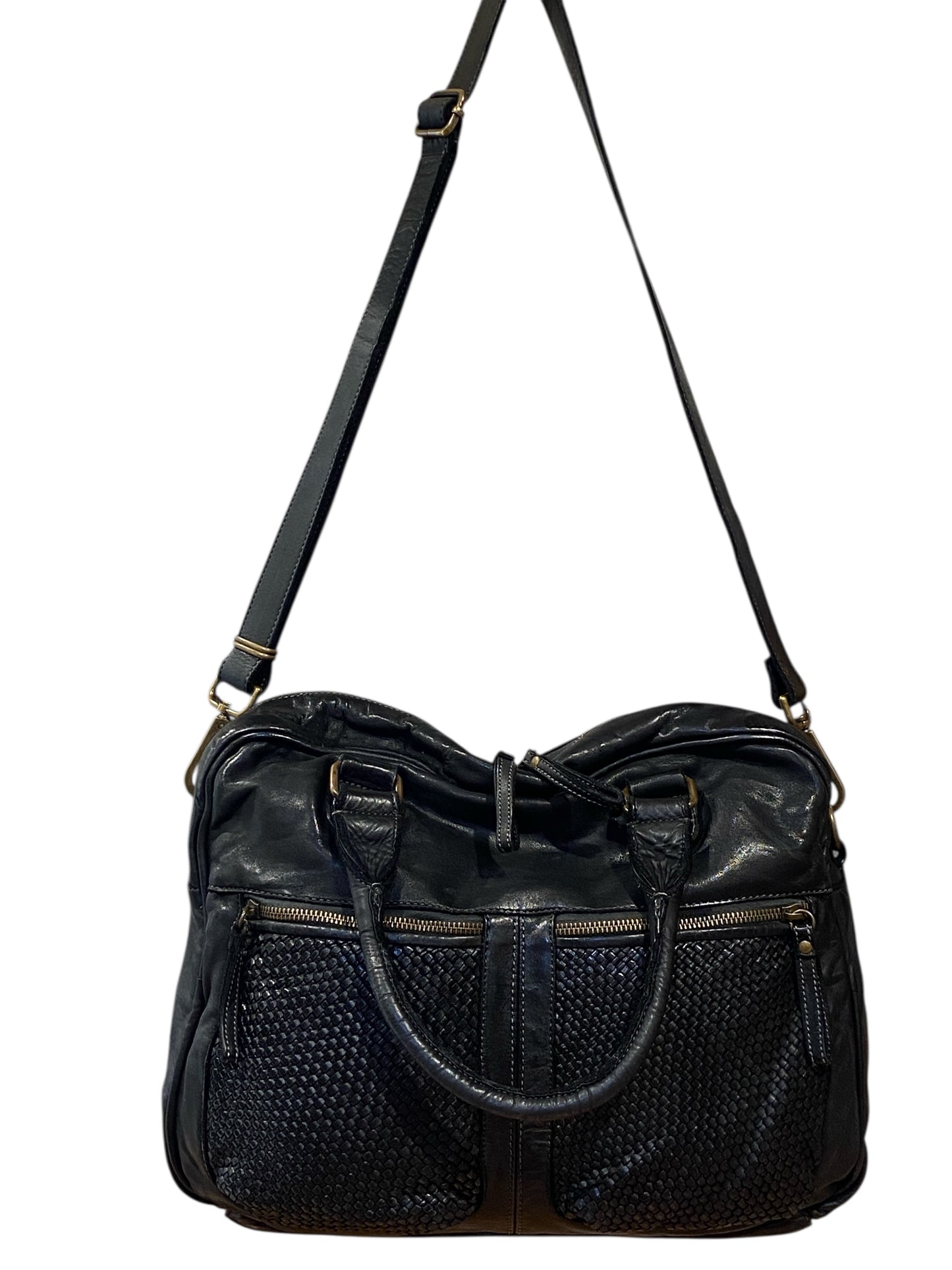 BAYSIDE Borsa in cuoio vintage con intreccio