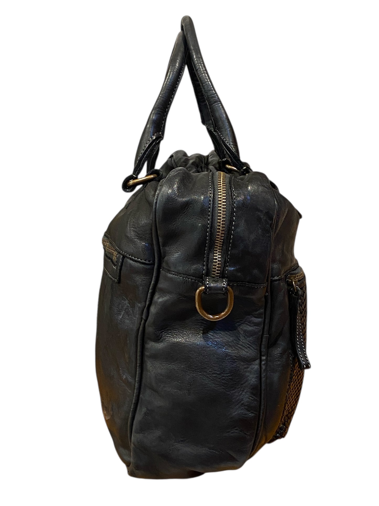 BAYSIDE Borsa in cuoio vintage con intreccio