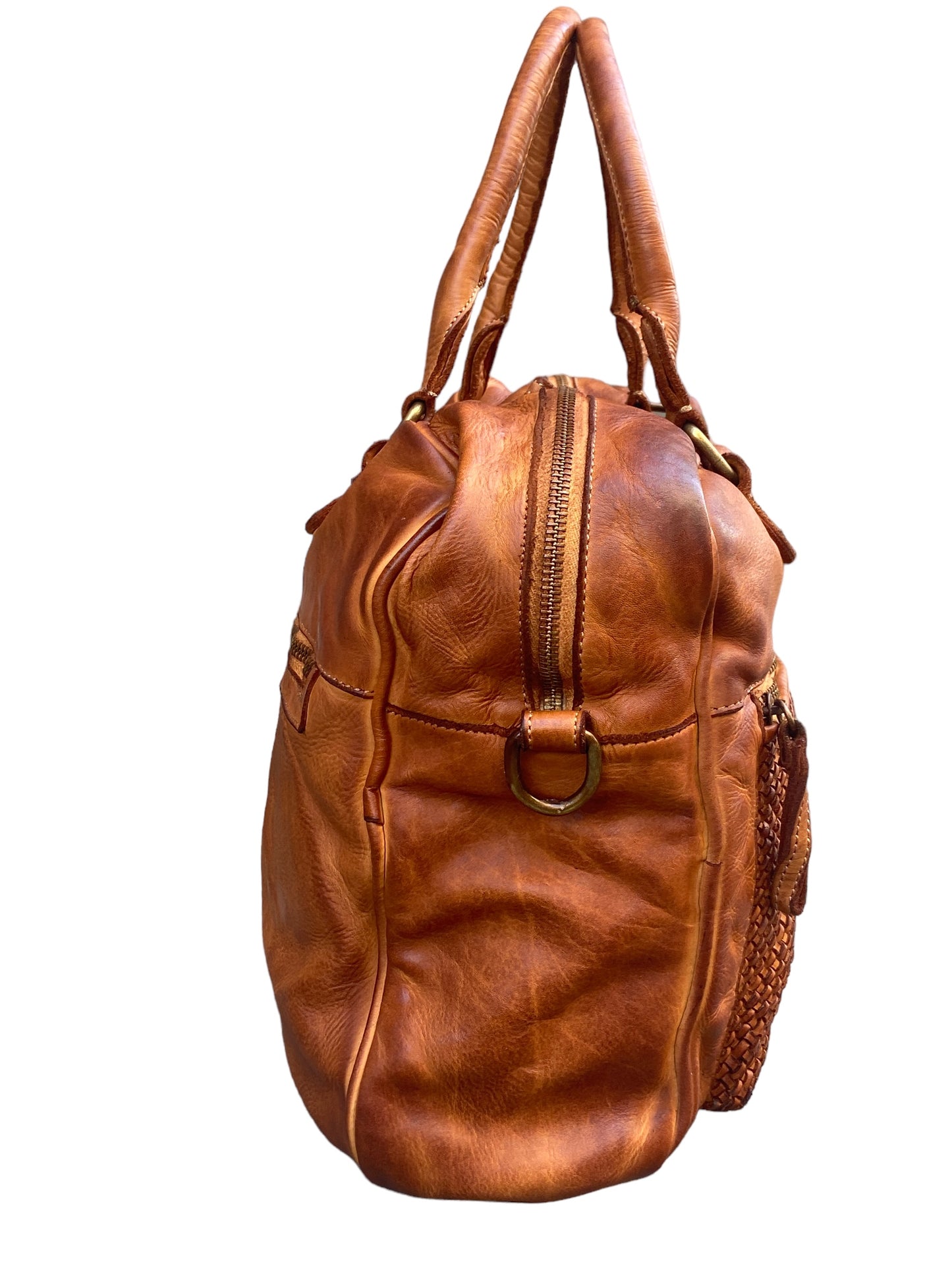 BAYSIDE Borsa a due manici in cuoio vintage con intreccio
